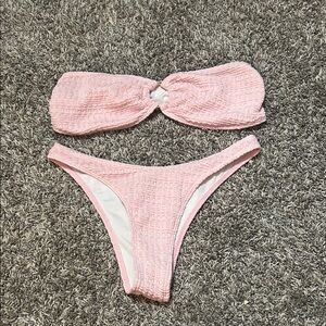 SHEIN Light Pink Textured Bandeau Bikini Set
